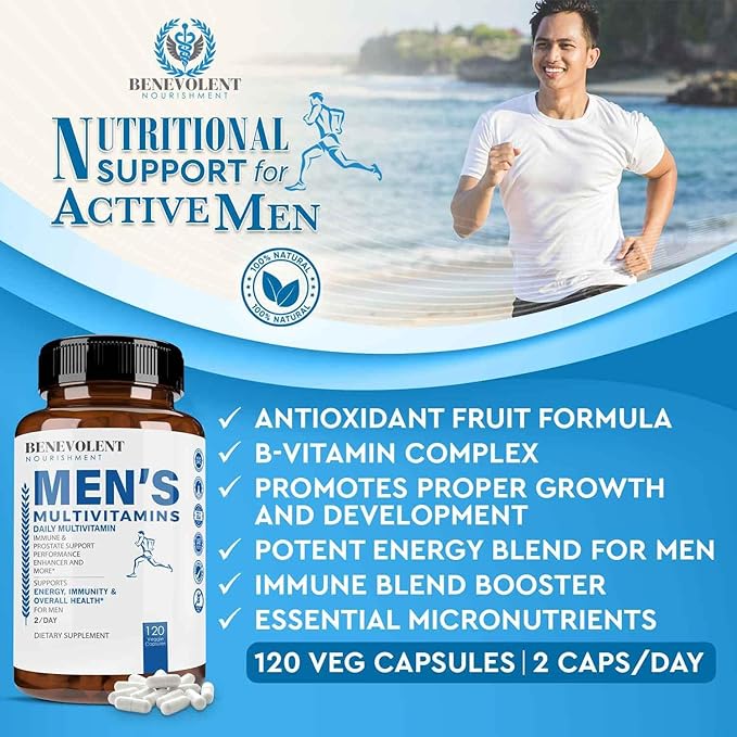 Multivitamin for Men - Supports Energy & Overall Health - Essential Daily Vitamins for Men, Biotin, Magnesium, Zinc & Antioxidant for Immune Health - Non-GMO Men Multivitamin Supplement, 120 Caps-SeraviaPure