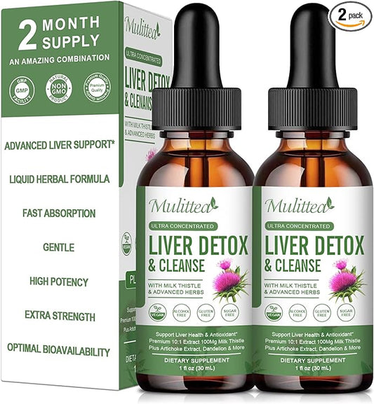(2 Pack) Liver Health Liquid Drops -Support Liver Cleanse Detox & Repair with Artichoke Milk Thistle Silymarin Extract, Dandelion,Turmeric, Berberine to Renew w/21 Potent Herb-Nutrients-
