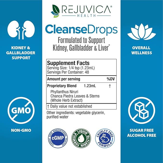 Cleanse Drops - Advanced Kidney & Gallbladder Cleanse Support Supplement - Liquid Delivery for Better Absorption - Chanca Piedra Used in Amazonian Rainforest