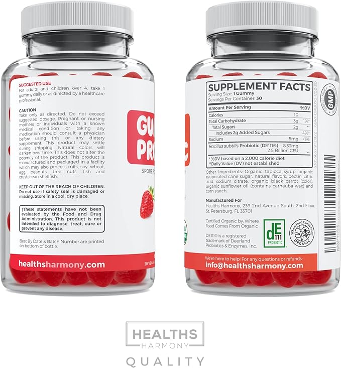 USDA Organic Probiotics for Kids (Non-GMO) Strawberry Flavor Kids Probiotic Gummies for Digestion & Immune Support - 2.5 Billion CFU of DE111 Spore Forming Strain for Maximum Survivability - 30 Gummys-SeraviaPure