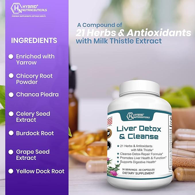 Hybrid Nutraceuticals Liver Cleanse Detox & Repair - Milk Thistle, Artichoke Extract, Dandelion Root