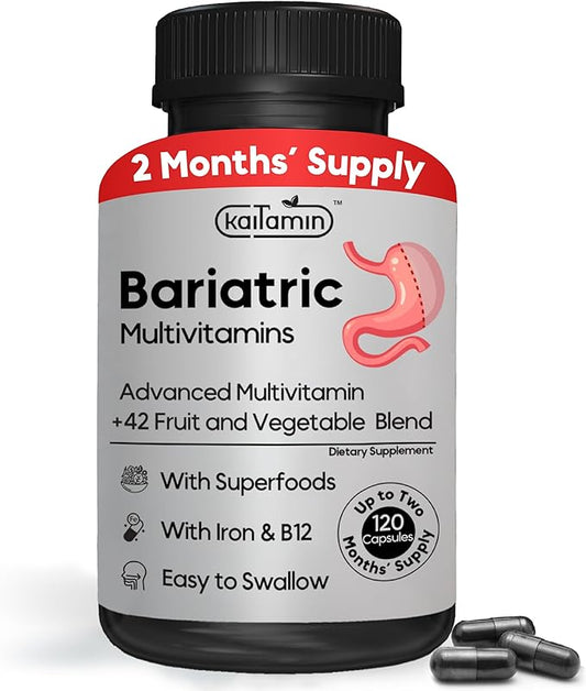 Bariatric Multivitamin with Iron for Post-Bariatric Surgery - Easy-to-Swallow Liquid Capsules with 42 Fruit & Veggie Blend - 120 Capsules, 2 Month Supply-SeraviaPure