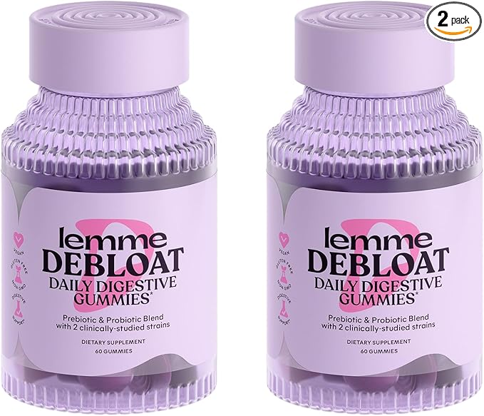 Lemme Debloat - Digestive & Gut Health Gummies with 2 Clinically Studied Probiotics & Prebiotic, 3 Billion CFUs - Vegan, Gluten Free, Non GMO, BlackBerry Flavor (60 Count) (Pack of 2)-SeraviaPure