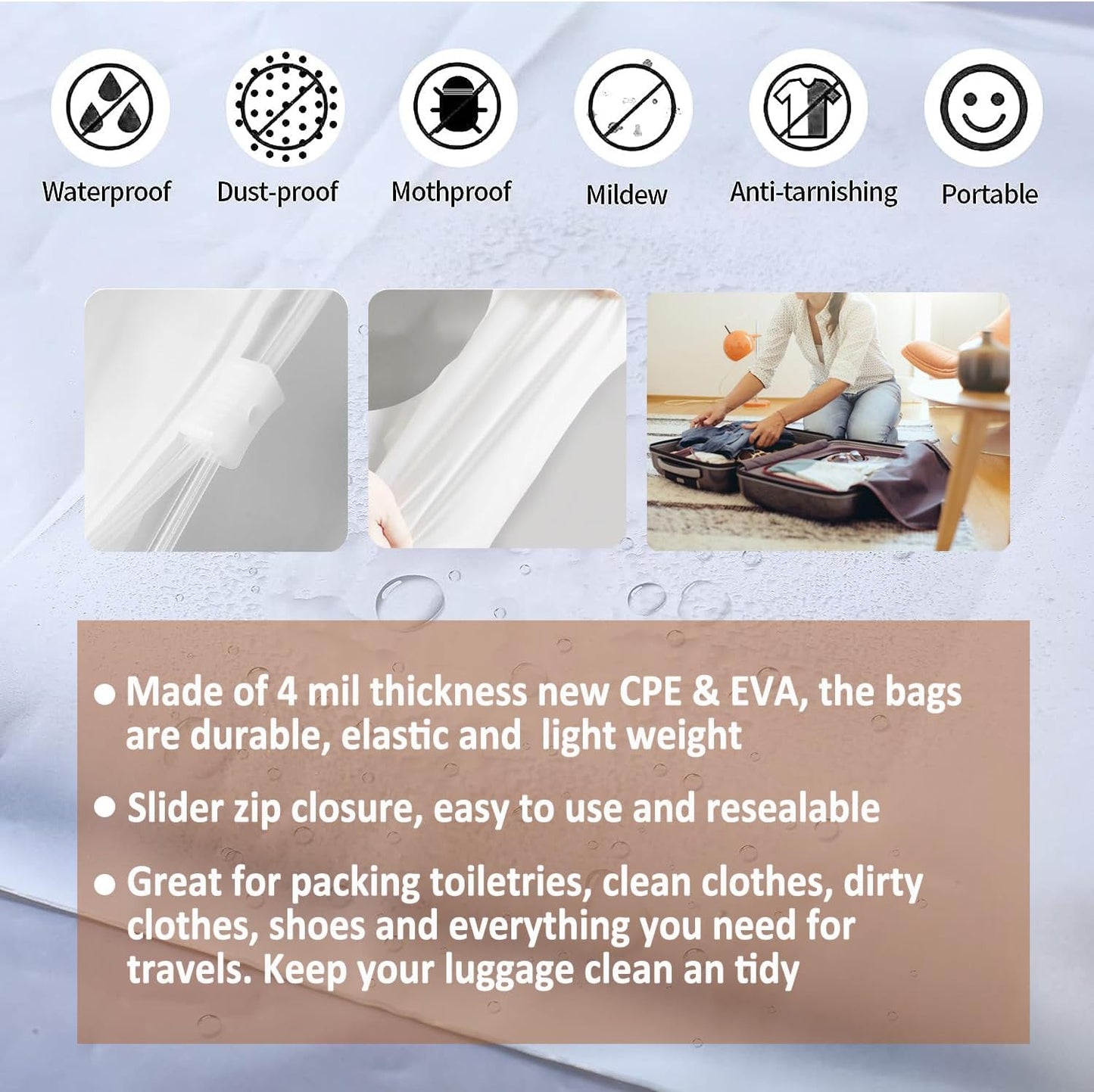 (20 pcs Value Pack) Travel Luggage Organizer Bags, Assorted Sizes, 4Mil Resealable Slider Zip Plastic Clothing Packaging, Frosted Travel/Home Storage and organizing Pouches, Space Saver Bag