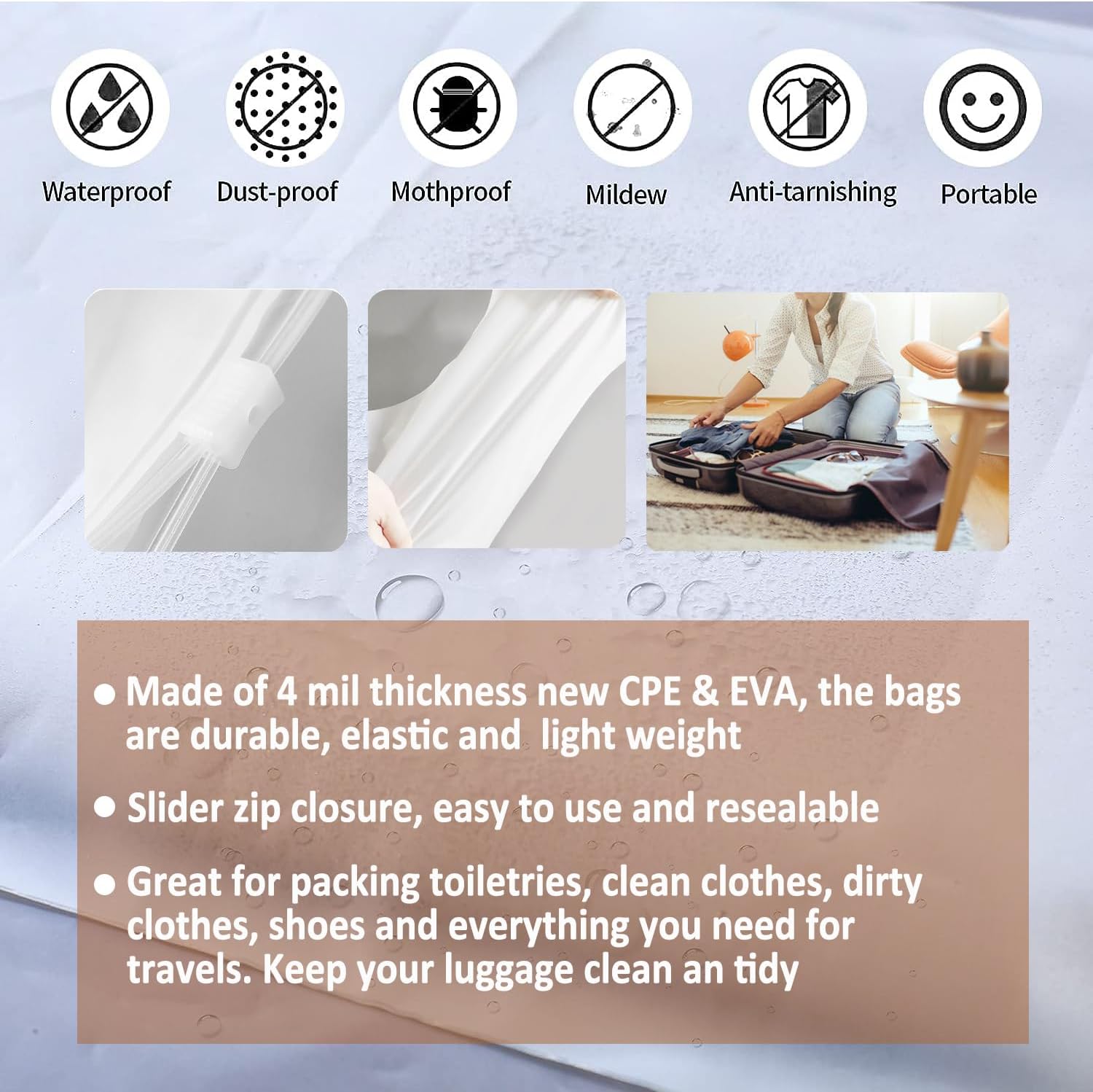 (20 pcs Value Pack) Travel Luggage Organizer Bags, Assorted Sizes, 4Mil Resealable Slider Zip Plastic Clothing Packaging, Frosted Travel/Home Storage and organizing Pouches, Space Saver Bag