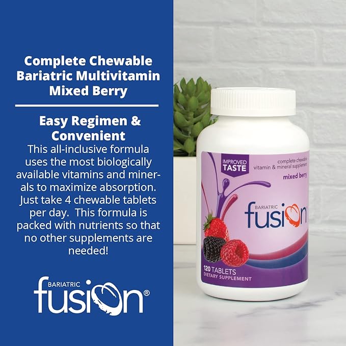 Bariatric Fusion Mixed Berry Complete Chewable Bariatric Multivitamin with Iron for Bariatric Surgery Patients Including Gastric Bypass and Sleeve Gastrectomy - 120 Tablets-SeraviaPure