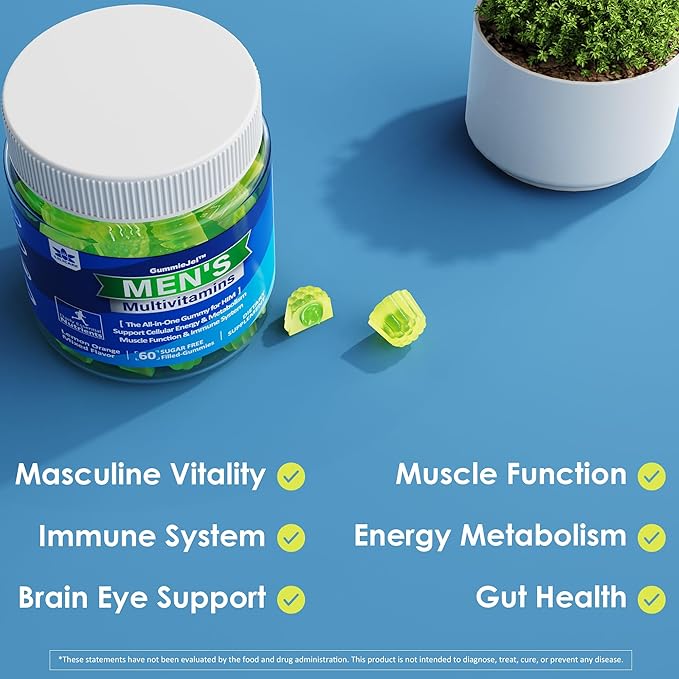 Mens Multivitamins Gummies, Multiminerals, Vegan Omega 3, CoQ10, Probiotics, Daily Mens Vitamins A C D3 E B6 B12, Methylated Multivitamin for Men - Energy, Immunity, Sugar Free, Vegan (No Iron) 60 Cts-SeraviaPure