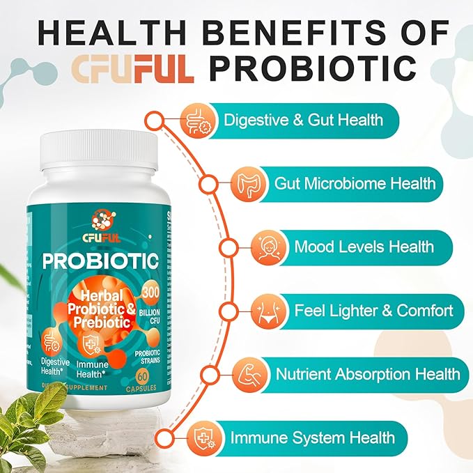 Probiotics for Women & Men - 300 Billion CFU, 24 Strains Probiotic + 15 Organic Herbs Prebiotics Blend, Daily Prebiotics and Probiotics for Digestive Health, Gut, Immune, Bloating - 2 Months Supply-SeraviaPure