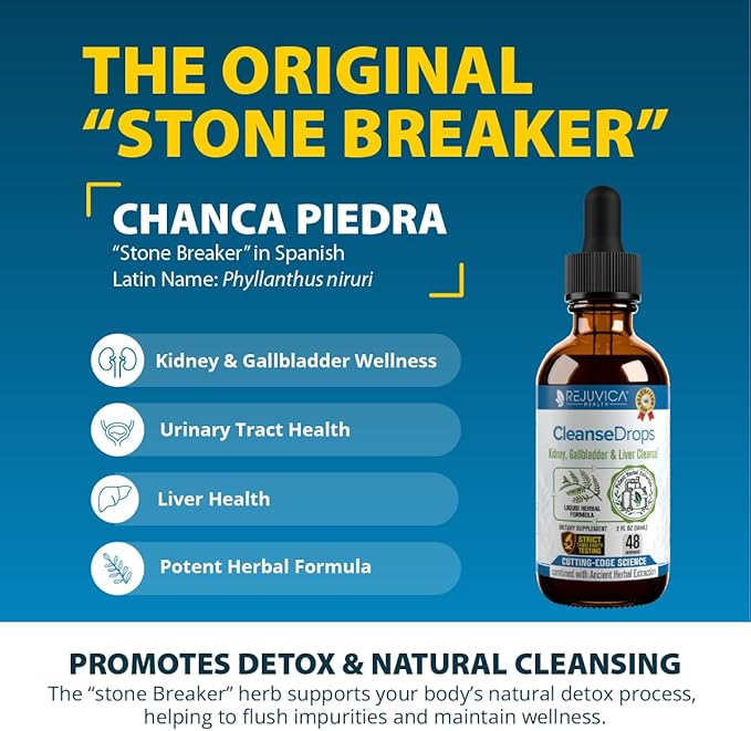 Cleanse Drops - Advanced Kidney & Gallbladder Cleanse Support Supplement - Liquid Delivery for Better Absorption - Chanca Piedra Used in Amazonian Rainforest