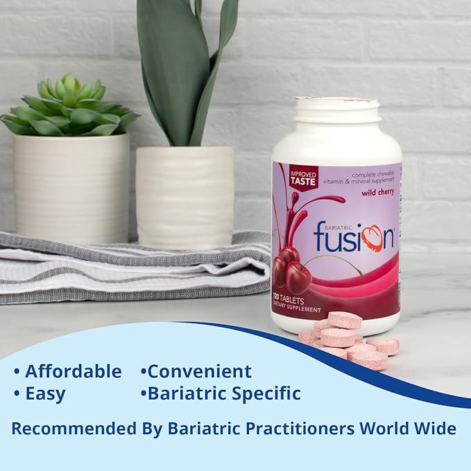 Bariatric Fusion Wild Cherry Complete Chewable Bariatric Multivitamin with Iron for Bariatric Surgery Patients Including Gastric Bypass and Sleeve Gastrectomy - 120 Tablets-SeraviaPure
