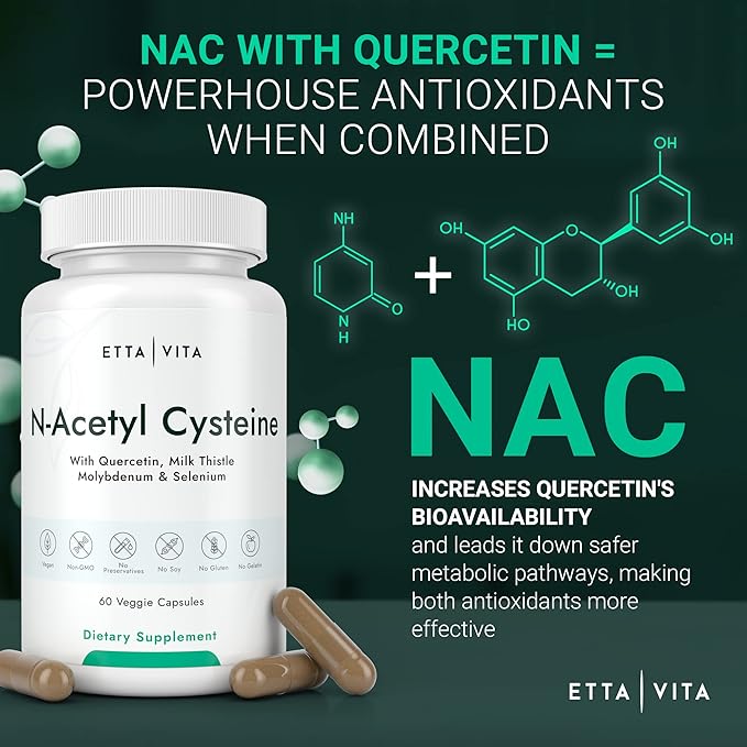 Vegan Liver Detox & Cleanse - NAC Supplement N-Acetyl Cysteine 600mg with Quercetin, Milk Thistle, Molybdenum & Selenium, N-Acetyl-Cysteine Capsules for Immune Support, Respiratory & Brain Health-SeraviaPure