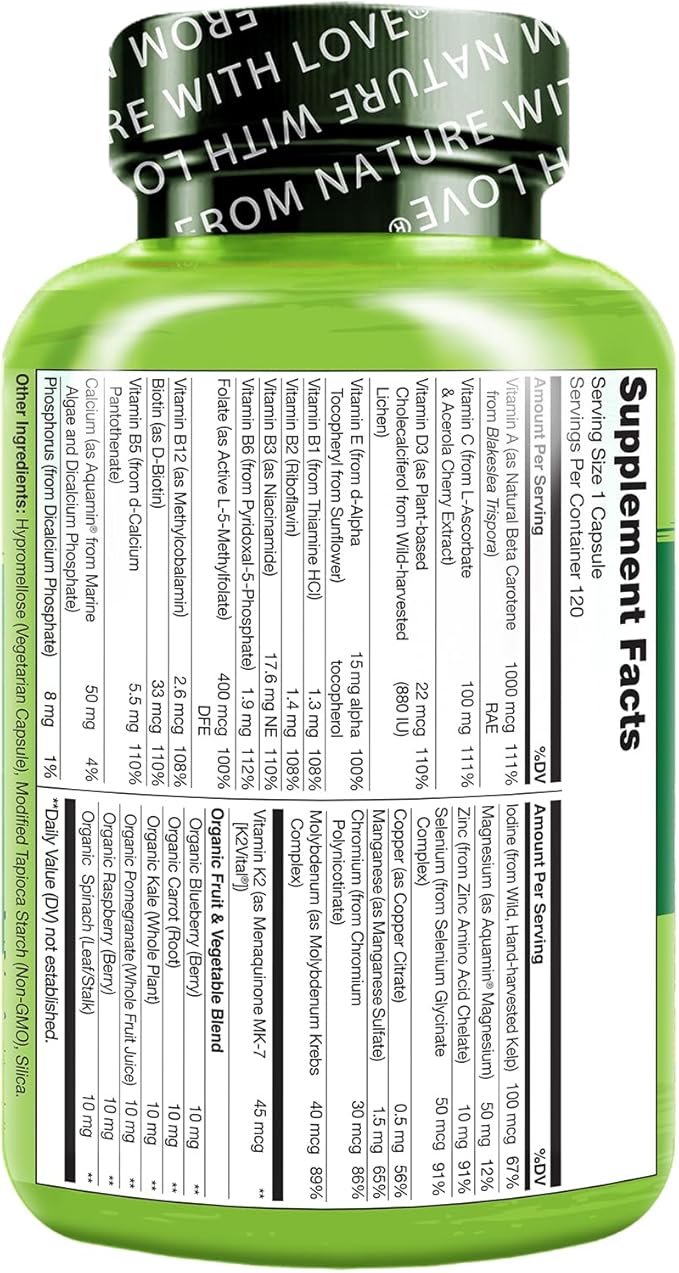 NATURELO Mens Multivitamins - One Daily Multivitamin for Men with Vitamins, Minerals & Organic Whole Foods, Boost Energy & Health, Non-GMO, 120 Vegetarian Capsules-SeraviaPure