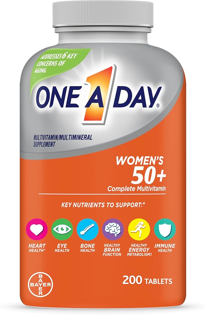 One A Day Women’s 50+ Multivitamins Tablet, Multivitamin for Women with Vitamin A, C, D, E and Zinc for Immune Health Support*, Calcium & more, 200 Count-SeraviaPure