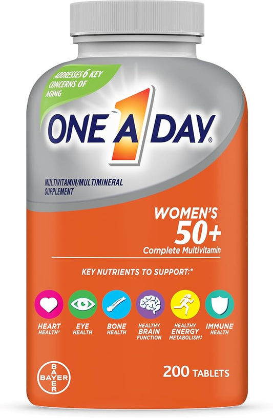 One A Day Women’s 50+ Multivitamins Tablet, Multivitamin for Women with Vitamin A, C, D, E and Zinc for Immune Health Support*, Calcium & more, 200 Count-SeraviaPure