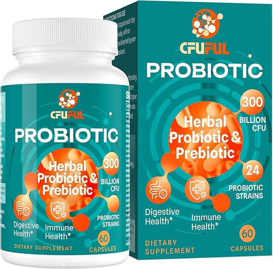 Probiotics for Women & Men - 300 Billion CFU & 24 Strains Probiotic with 15 Organic Herbs Prebiotics Blend, for Overall Digestive Health, Immune, Constipation, Gut & Bloating Health - 2 Month Supply-SeraviaPure