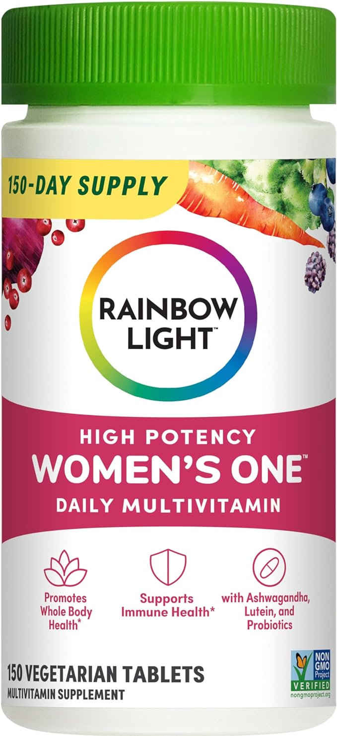 Rainbow Light Womens One High-Potency Daily Multivitamin, Womens Multivitamin Provides High-Potency Immune Support, With Vitamin C, Biotin and Ashwagandha, Vegetarian, 150 Count-SeraviaPure