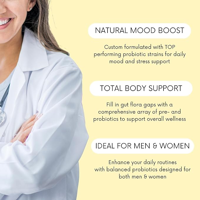 Probiotics 30 Billion CFU - Bifidus Mood Support Supplement w/prebiotics & probiotics for Women and Men - Mood & Digestion Support- Histamine Free - Natural Mood Boost - 60 Days Supply, Non-GMO-SeraviaPure