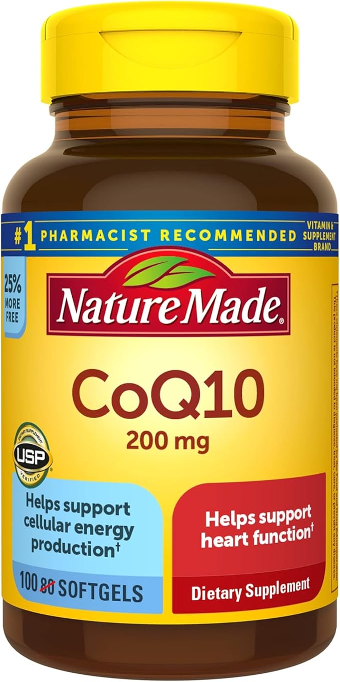 Nature Made CoQ10 200 mg, Dietary Supplement for Heart Health and Cellular Energy Production, 100 Softgels, 100 Day Supply-SeraviaPure