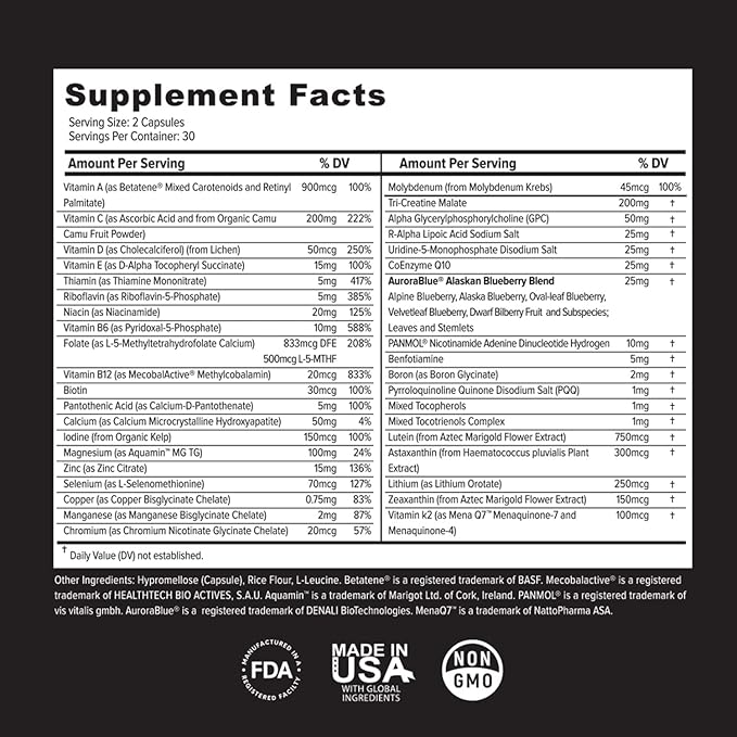 Whole Food Multivitamins for Adults & Seniors - Multivitamins for Women & Men - 2X a Day Adult Vitamins with Vitamin A, C & D3 - Natural & Sugar-Free | 60 Caps [30 Servings]-SeraviaPure