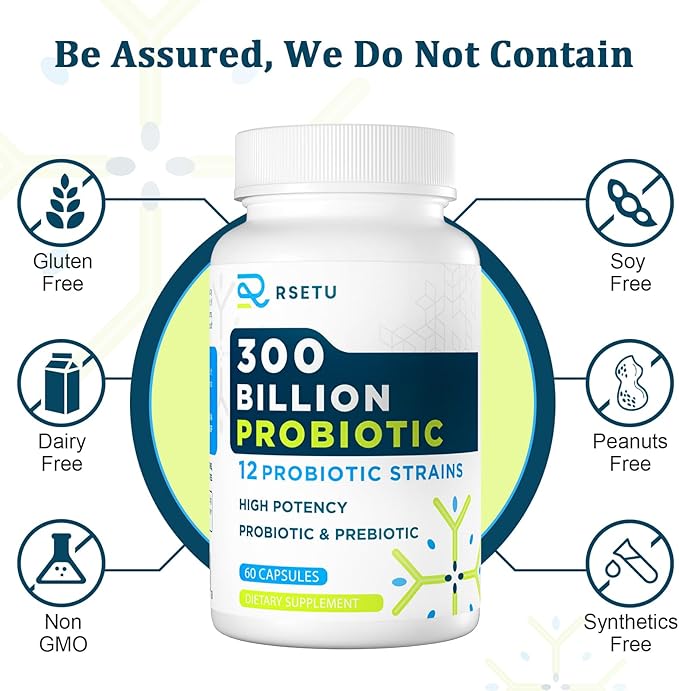 Probiotics for Women Men: 300 Billion CFU Probiotic High Potency + 12 Strains Organic Probiotics with Prebiotics, Daily Probiotic Supplement for Digestive, Gut, Immune and Bloating Health, 60 Capsules-SeraviaPure
