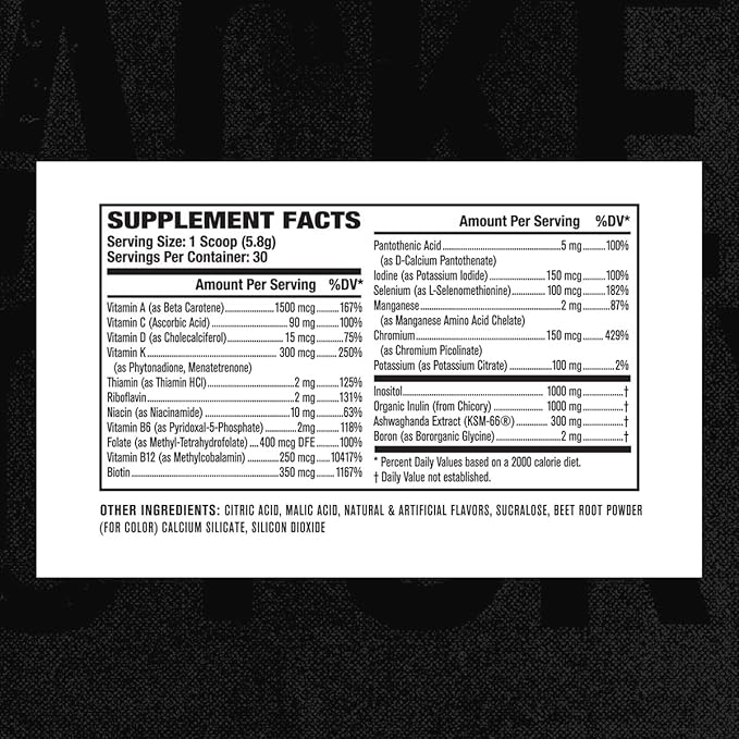 Jacked Factory Vita XT Performance Vitamin Powder - Daily Multivitamin Powder for Men with KSM-66 Ashwagandha, Prebiotic Fiber, Vitamin A, C, D, K, B6, B12, & More - Strawberry Lemonade, 30Sv-SeraviaPure