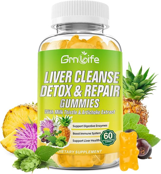Liver Cleanse Detox & Repair Gummies with Milk Thistle 3000mg, 24-in-1 Liver Health Supplement with Dandelion, Artichoke, Sugar Free Liver Detox Gummies, Pineapple Flavor - 60 Count-SeraviaPure