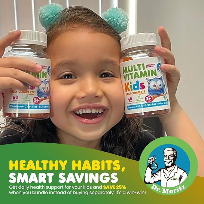 DR. MORITZ Omega 3 Gummies (90 Count) and Kids Multivitamin Gummies Bundle (60 Count) - for Daily Health Support - Vegan DHA Omega 3 for Kids - Non-GMO Toddler Vitamins -Yummy Kid Vitamins