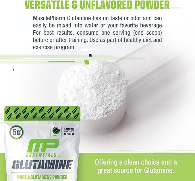 MusclePharm Essentials Glutamine, Pure L-Glutamine Powder Supplement for Post Workout Muscle Recovery, Energy & Gut Health, 5g L Glutamine Powder per Serving, Gluten-Free, Unflavored, 60 Servings-SeraviaPure