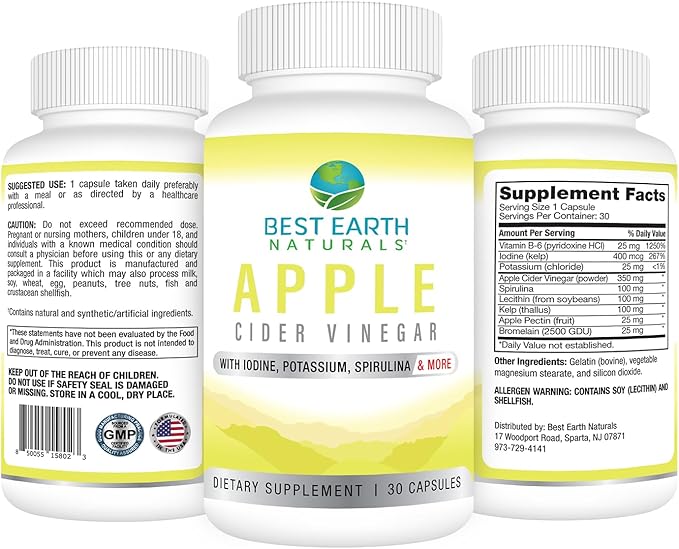 Best Earth Naturals Apple Cider Vinegar Complex with Iodine, Potassium, Spirulina and More 30 Count-SeraviaPure