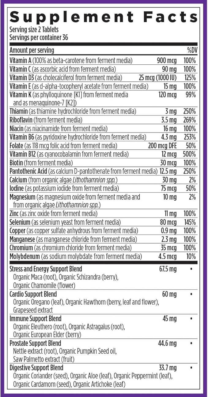 New Chapter Men's Multivitamin Advanced Formula for Stress, Brain, Immune, Heart & Energy Support, Higher Levels of Whole-Food Fermented Essential Nutrients for Men + Selenium + B Vitamins, 72 ct-SeraviaPure