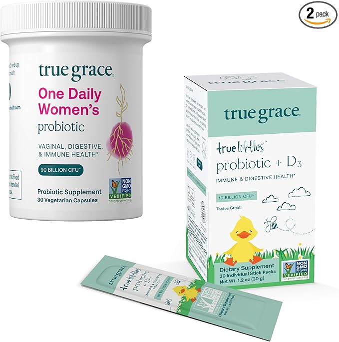 True Grace One Daily Women's Probiotic (30 Vegetarian Tablets) + True Littles Probiotic + D3 (30 Individual Stick Packs)-SeraviaPure