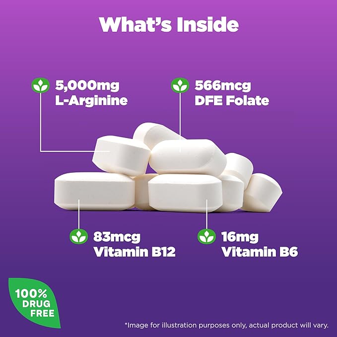 Natrol L-Arginine 5,000 mg, Dietary Supplement for Men's Health, L-Arginine Supplement, 90 Tablets, 18 Day Supply-SeraviaPure