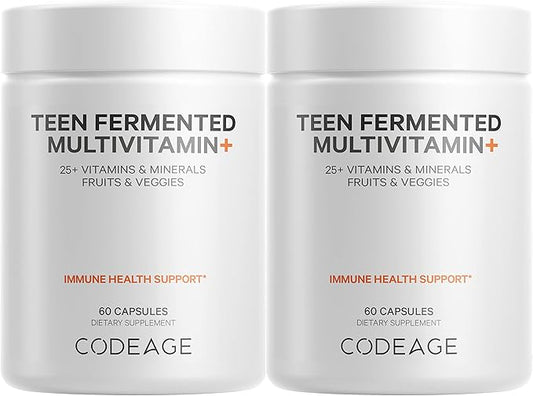 Codeage Teen’s Daily Multivitamin Supplement, 25+ Vitamins & Minerals for Teenage Boys & Girls, Organic Whole Foods Vitamins for Teenagers, Vitamin A, B Vitamins, Vitamin C, D, E, K, Omega-3, 2 Pack-SeraviaPure