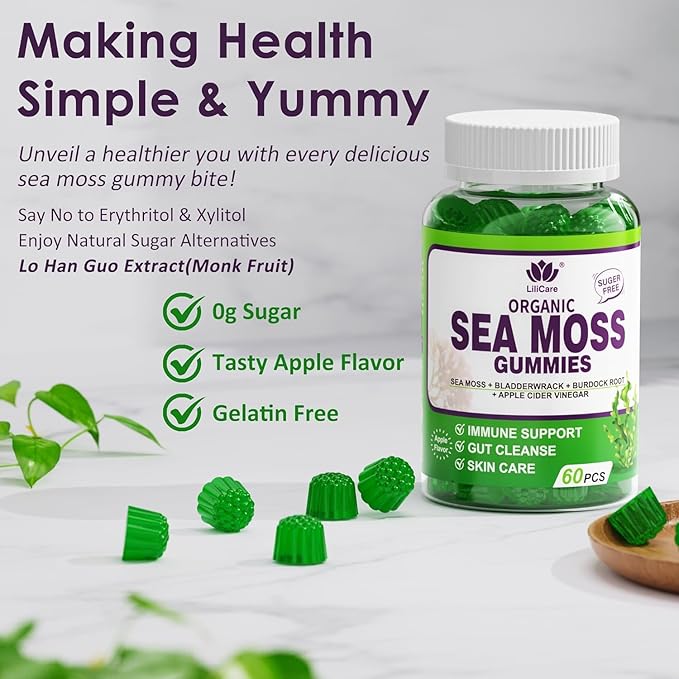 (2 Pack) Sea Moss Gummies - Irish Sea Moss Gummies for Adults & Kids - Advanced Superfood Seamoss Supplement with Organic Bladderwrack & Burdock Root Extract，ACV for Daily Immune, Gut Cleanse, Vegan