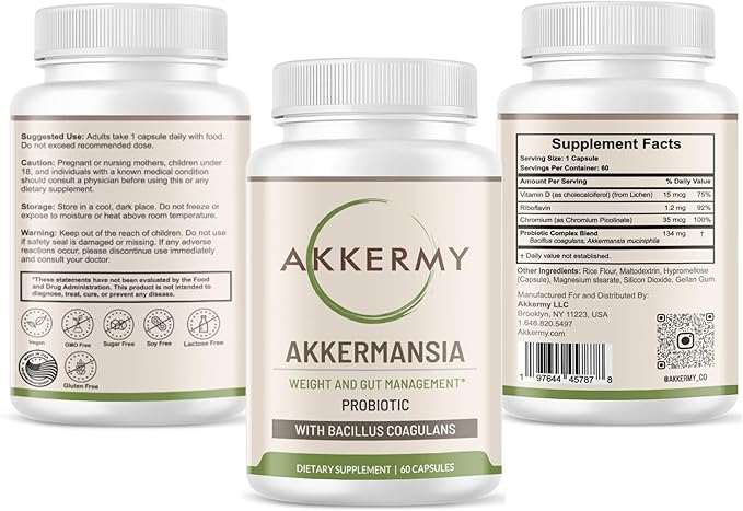 Akkermansia Probiotic for Healthy Weight - Naturally Increases GLP-1-60 Day Supply - Contains Bacillus Coagulans, Vitamins B2, D3 & Chromium - SIBO Friendly, Vegan & Gluten Free-SeraviaPure