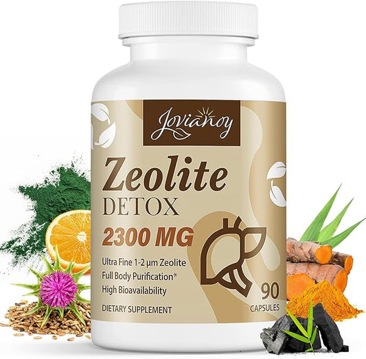 2300 MG Zeolite Detox Capsules, Organic Activated Charcoal, Bentonite Clay, 1-2 µm Clinoptilolite, Maximum Absorption, Gut Liver Detox Cleanse Full Body for Women Men, 90 Capsules-SeraviaPure