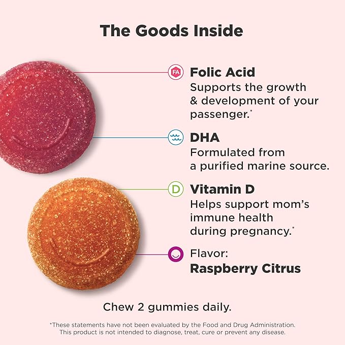 OLLY Essential Prenatal Gummy Multivitamin, Folic Acid, Vitamin D, Omega 3 DHA, Supports Healthy Growth and Brain Development, Citrus Berry - 84 Count-SeraviaPure