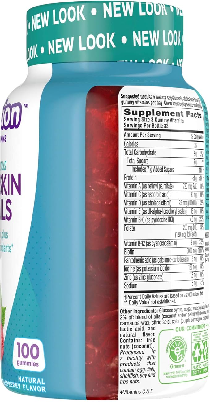 Vitafusion Gorgeous Hair, Skin Nails Multivitamin Gummy Vitamins, plus Biotin and Antioxidant vitamins CE, Raspberry Flavor, 100ct (33 day supply), from America’s Number One Gummy Vitamin Brand-SeraviaPure