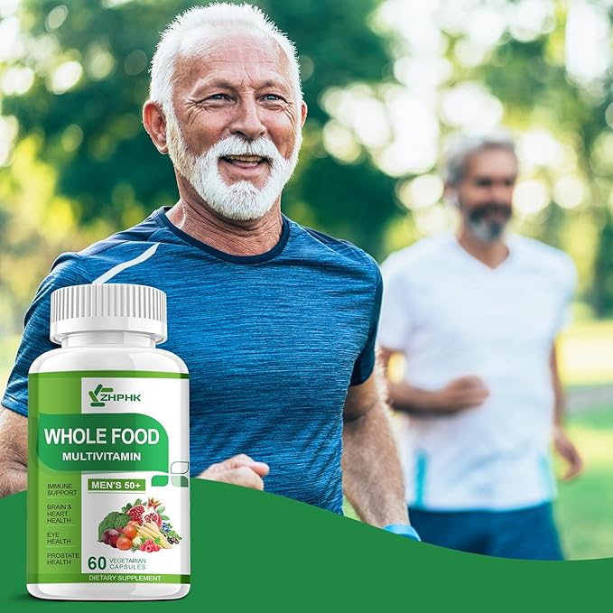 Multivitamins for Men 50 Plus, Whole Food Multivitamin Organic Based Superfoods Supplement for Men 50+ for Brain, Heart and Eye Health, Improve Digestion & Prostate Health, 120 Capsules-SeraviaPure