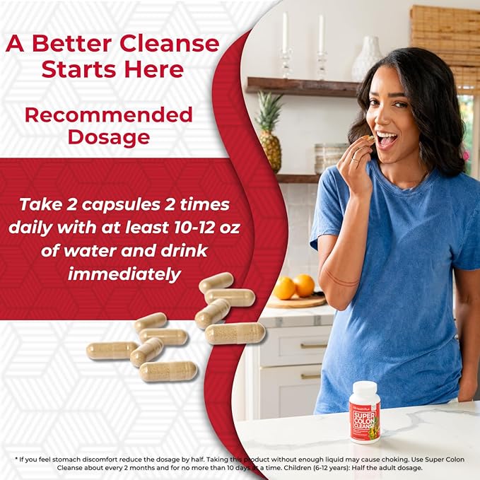 Health Plus Super Colon Cleanse 10 Day Gentle Gut Cleanse Detox, Psyllium Husk, Probiotics for Constipation Relief & Digestive Support, 60 Capsules-SeraviaPure