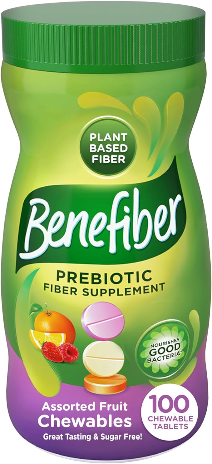 Benefiber Chewable Prebiotic Fiber Supplement Tablets for Digestive Health, Assorted Fruit Flavors - 100 Count-SeraviaPure