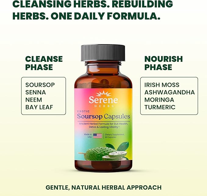 Graviola Soursop Capsules Organic - Guanabana Extract Pills with Black Seed, Irish Moss & Moringa - 16 Herb Daily Supplements & Digestive Support - Vegan, Non-GMO - 7,000 mg - 60 Count
