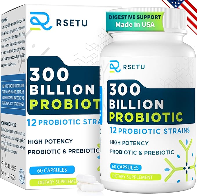 Probiotics for Women Men: 300 Billion CFU Probiotic High Potency + 12 Strains Organic Probiotics with Prebiotics, Daily Probiotic Supplement for Digestive, Gut, Immune and Bloating Health, 60 Capsules-SeraviaPure