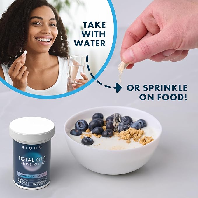 BIOHM Total Probiotic, 30 Billion CFU Daily Probiotics for Women & Men (30 Count) Helps Reduce Occasional Gas & Bloating, Supports Digestion & Total Gut Health, Non-GMO, Vegan-SeraviaPure