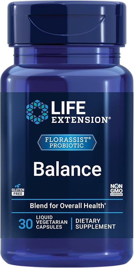 Life Extension FLORASSIST Balance Probiotic - 7 Strains 15 Billion CFUs - Probiotics Supplements for Men and Women - Digestive Health Support – Once Daily, Non-GMO, Vegetarian – 30 Capsules-SeraviaPure