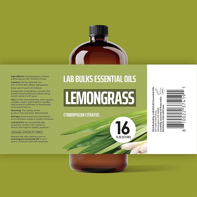 Lemongrass Essential Oil 16 oz (473 ml) for Diffusers, Home Care, Candles, Hair, Lemon Grass Spray