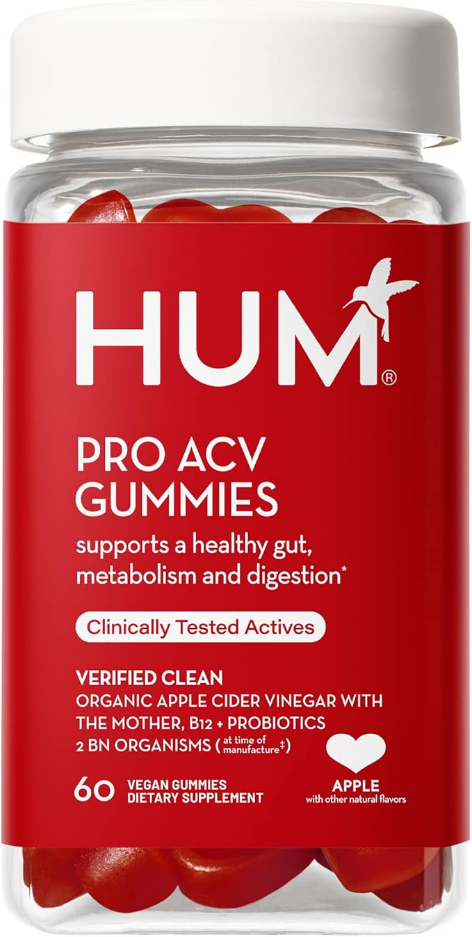 HUM Pro ACV Gummies -100% Organic Apple Cider Vinegar with The Mother, Probiotics for Digestive Health & B12 for Metabolism Support (60 Count)-SeraviaPure