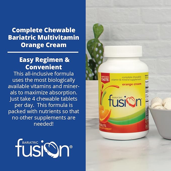 Bariatric Fusion Orange Cream Flavored Complete Chewable Bariatric Multivitamin with Iron for Bariatric Surgery Patients Including Gastric Bypass and Sleeve Gastrectomy - 120 Tablets-SeraviaPure