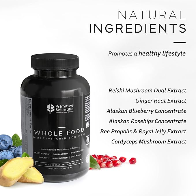 Whole Food Multivitamin for Men (120 Vegetarian Capsules) for Strength, Energy, Immune Support, Anti-Aging and More | Natural & Sugar-Free Multivitamin for Men-SeraviaPure