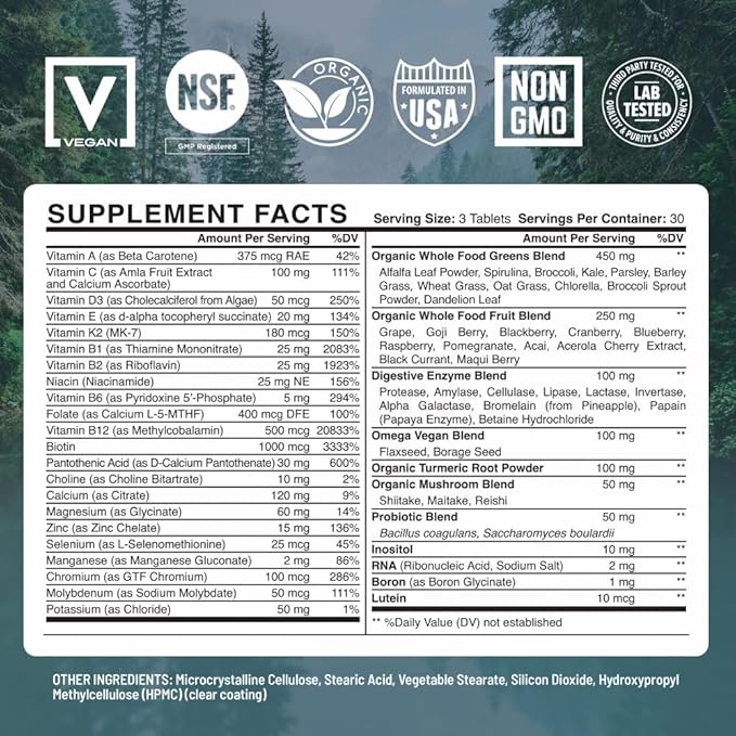 Whole Food Multivitamin for Women, Daily Multi Vitamins Supplements for Men/Mens Multivitamins + B Complex, Probiotic Multi Enzyme, Omegas for Organic Energy, Mood, Digestion 90ct-SeraviaPure